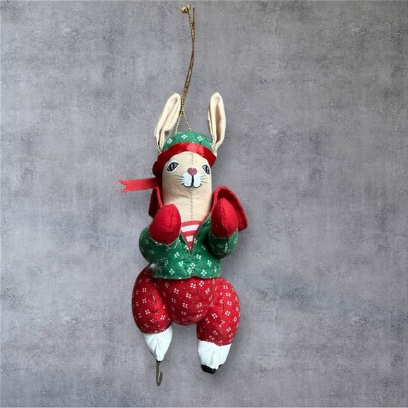 Other - Vintage Fabric Ice Skate Rabbit Ornament - House of Hatten - Made in Philippines